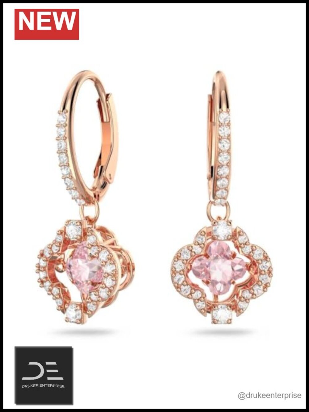 Swarovski Una Pierced Drop Earrings Rose-Gold Tone Plated Clear Crystal Pavé